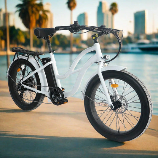 Big Bear eBikes COASTAL CRUISER 52V 24 Thru 750 w Ready to Ride Step Thru Ebike 24x3 Fat Tire Electric Beach Cruiser eBike