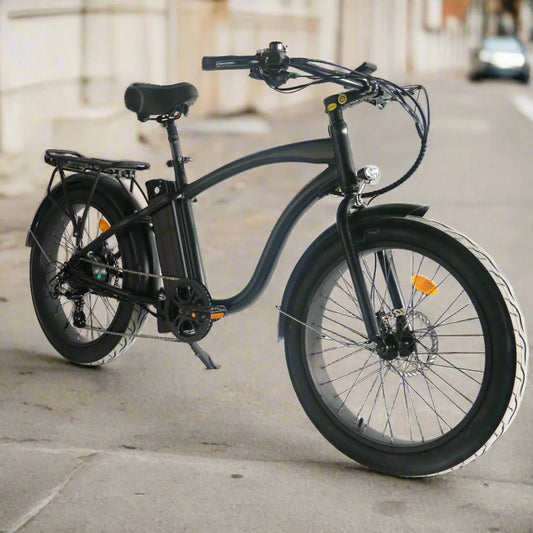 OB eBikes COASTAL CRUISER 52V 24 Over 750 w Ready to Ride Step Over Ebike 24x3 Fat Tire Electric Beach Cruiser eBike - Fat Tire Cruiser eBike - eBike Super Shop