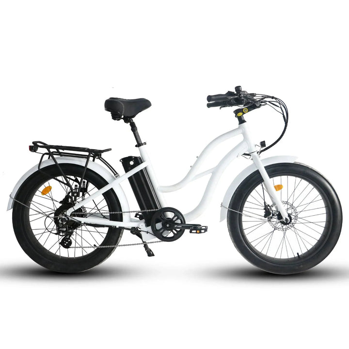 OB eBikes COASTAL CRUISER 52V 24 Thru 750 w Ready to Ride Step Thru Ebike 24x3 Fat Tire Electric Beach Cruiser eBike - Fat Tire Cruiser eBike - eBike Super Shop