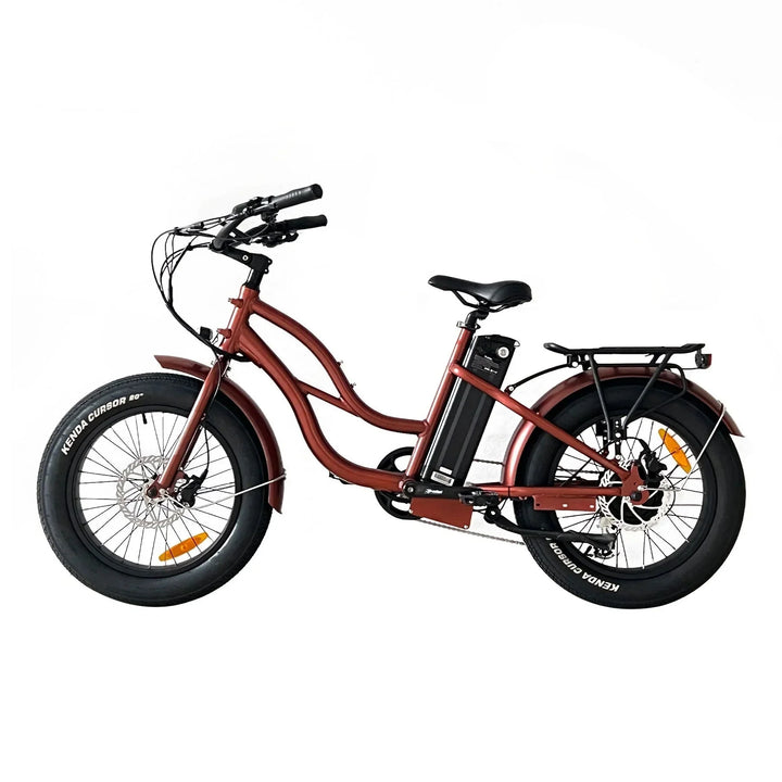 OB eBikes COASTAL CRUISER 52V 24 Thru 750 w Ready to Ride Step Thru Ebike 24x3 Fat Tire Electric Beach Cruiser eBike - Fat Tire Cruiser eBike - eBike Super Shop